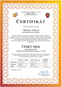 Certifikát Český med 2021